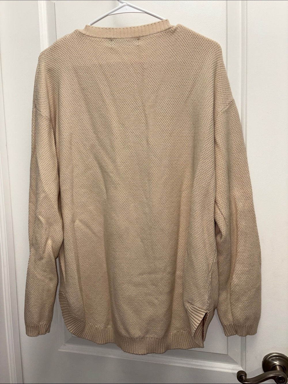 LEANI Beige Textured Knit Crew Neck Sweater XL Women’s Oversized Hi-Low Hem - Picture 9 of 9